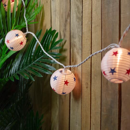 10ct. Red, White & Blue Star 4th of July Paper Lantern Lights
